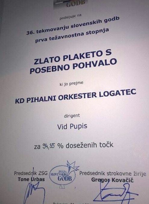 Zlato priznanje s posebno pohvalo na tekmovanju slovenskih godb